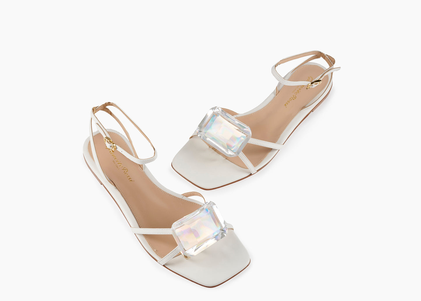 Jaipur Gemstone Flat Sandal Leather White