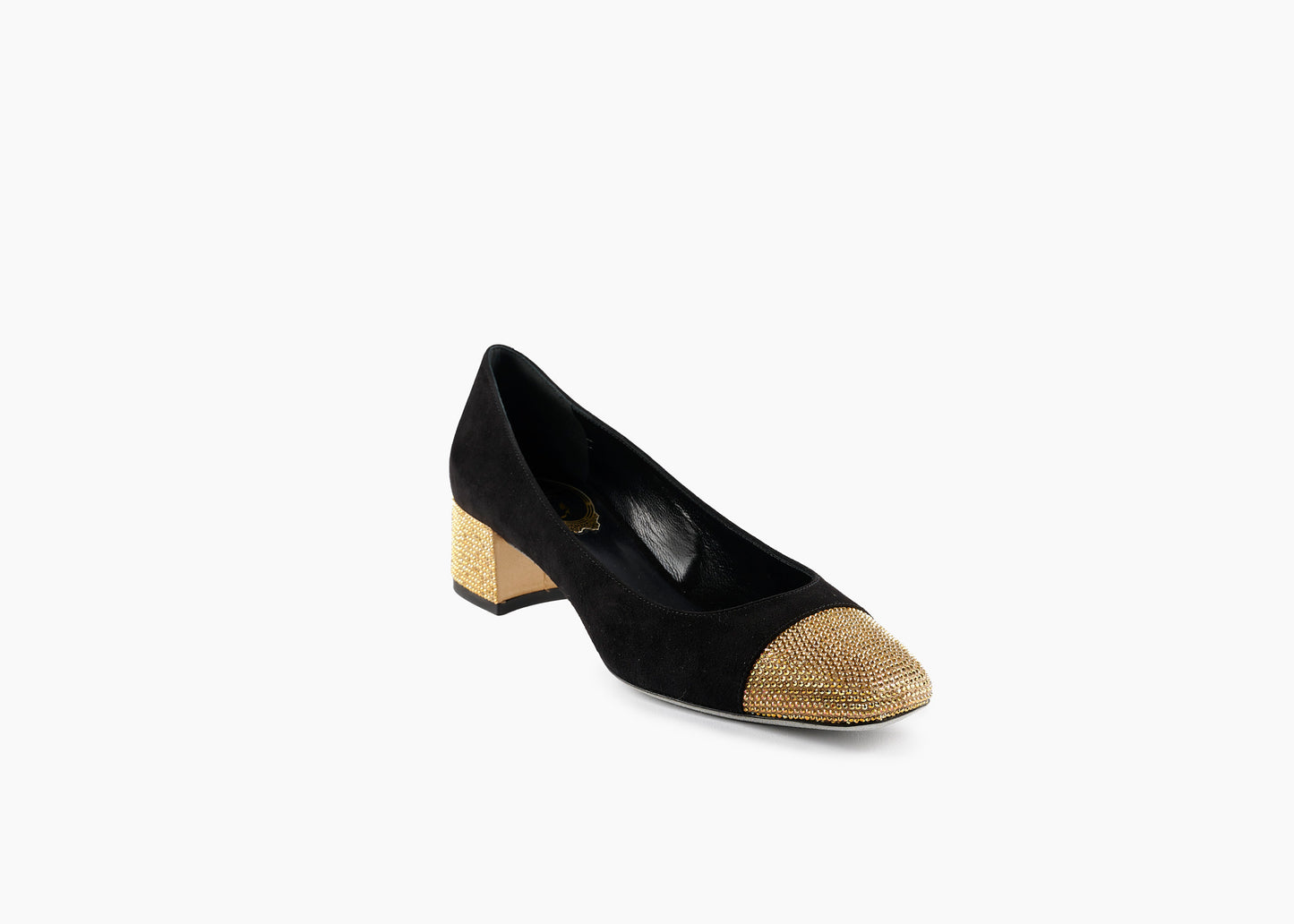 Bonnie Crystal Block Heel Pump Suede Black/Gold