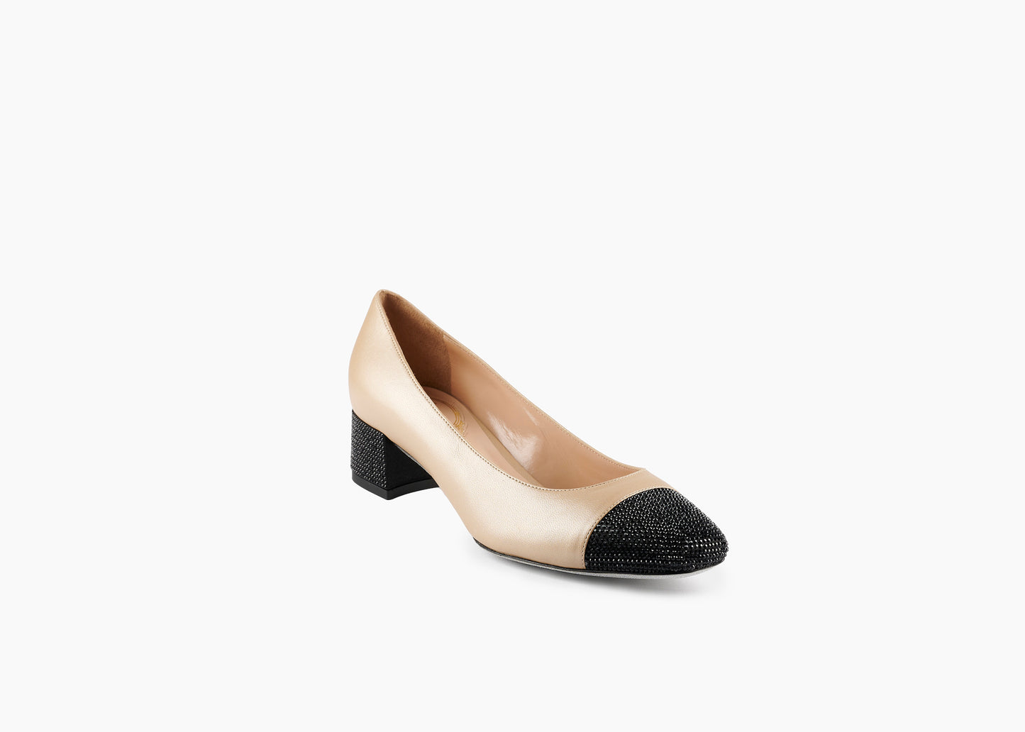 Bonnie Crystal Block Heel Pump Leather Nude/Black