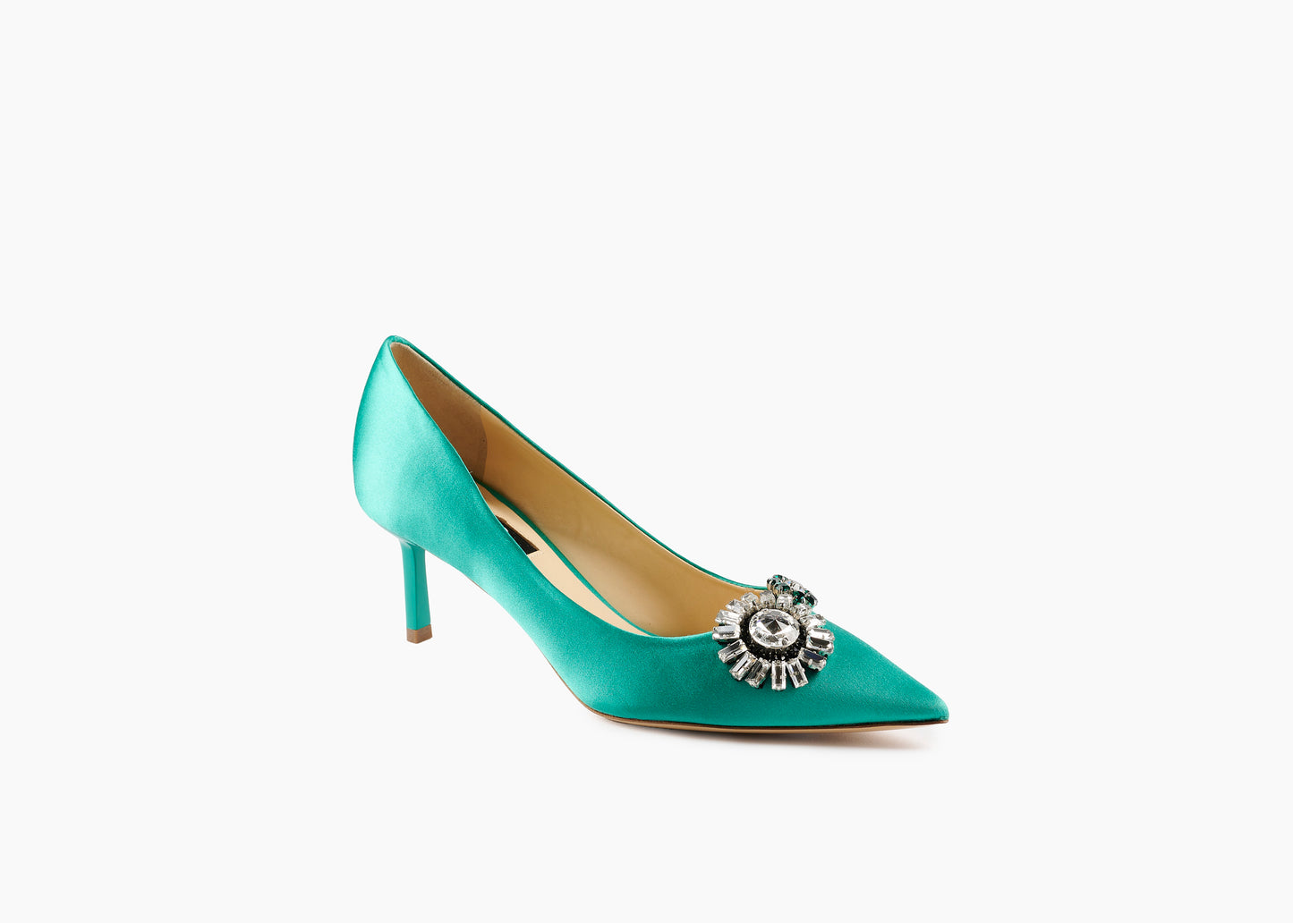 Fancy Crystal Flower Pump Silk Emerald