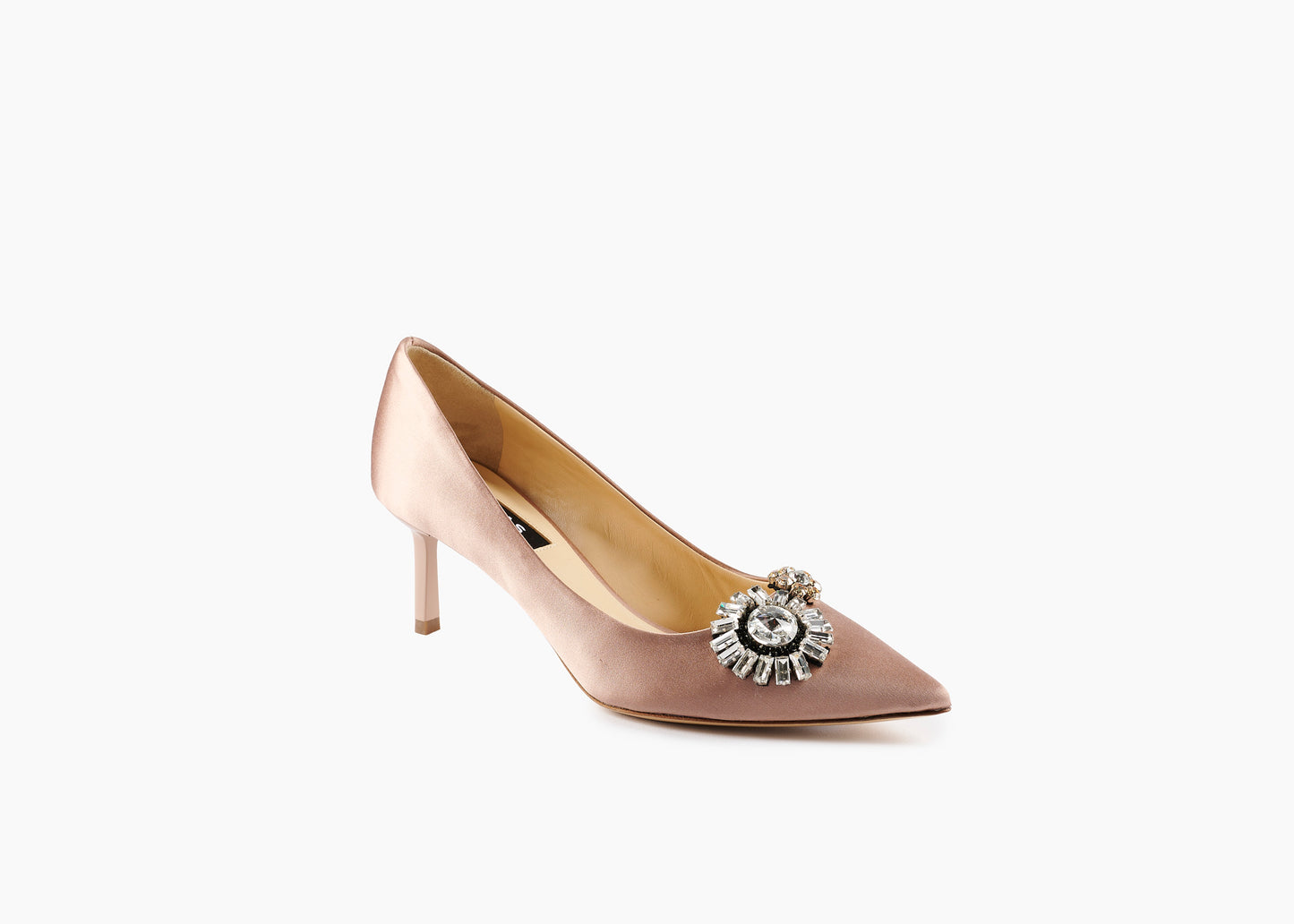 Fancy Crystal Flower Pump Silk Nude