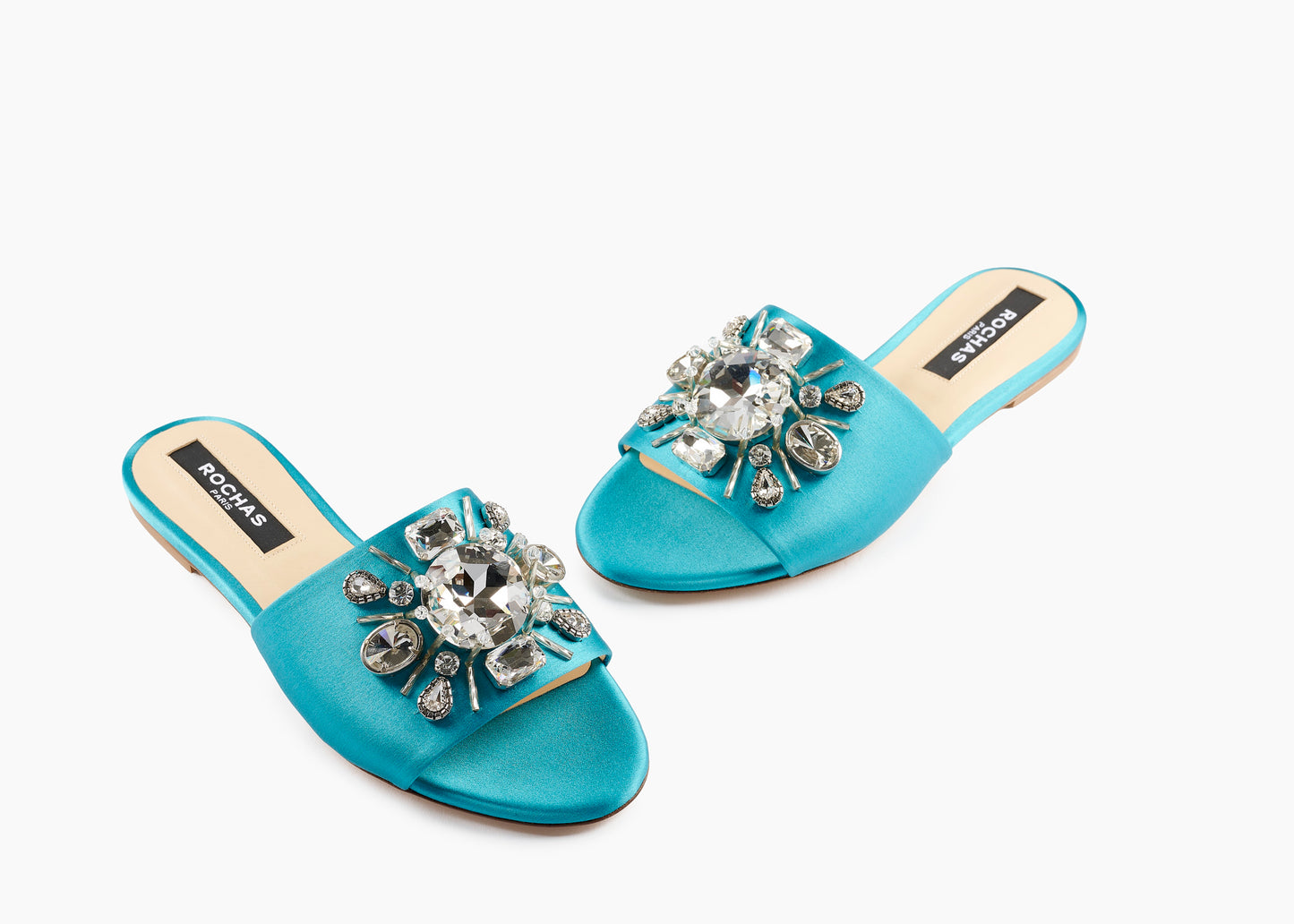 Ciel Etoile Crystal Flat Mule Silk Blue