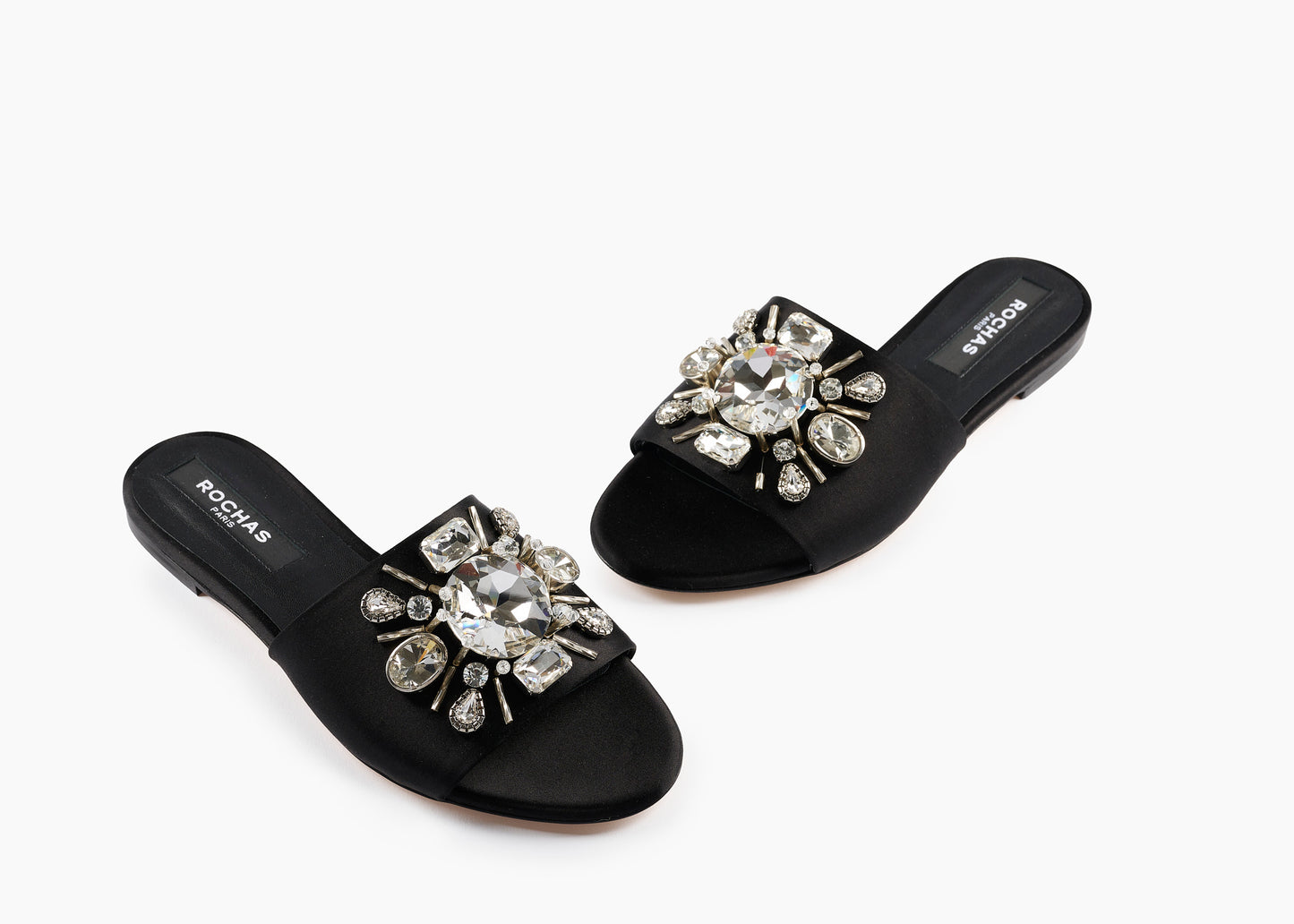 Ciel Etoile Crystal Flat Mule Silk Black