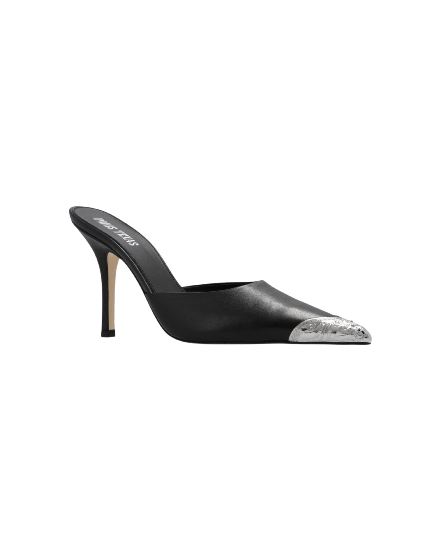 SALE Kitty Crystal Embellished Metal Toe Mule Leather Black was $1095