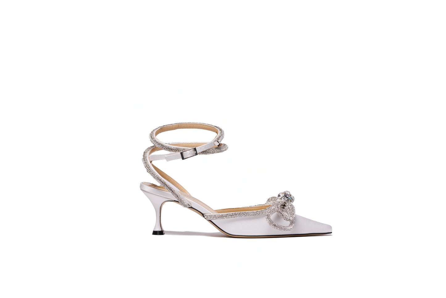 SALE Double Crystal Bow Pump Kitten Heel White Silk was $1895