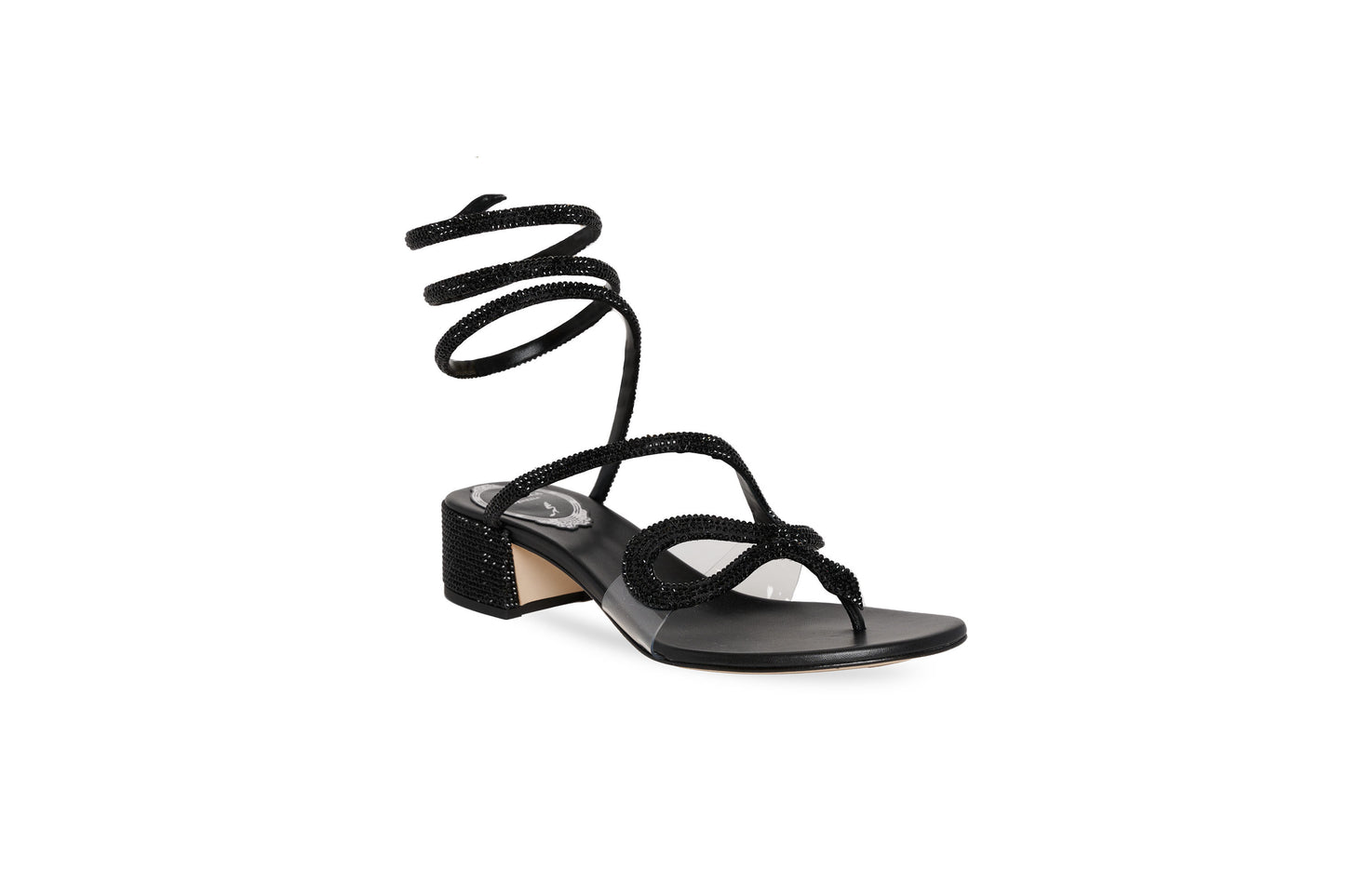 Snake Crystal Block Heel Sandal Black