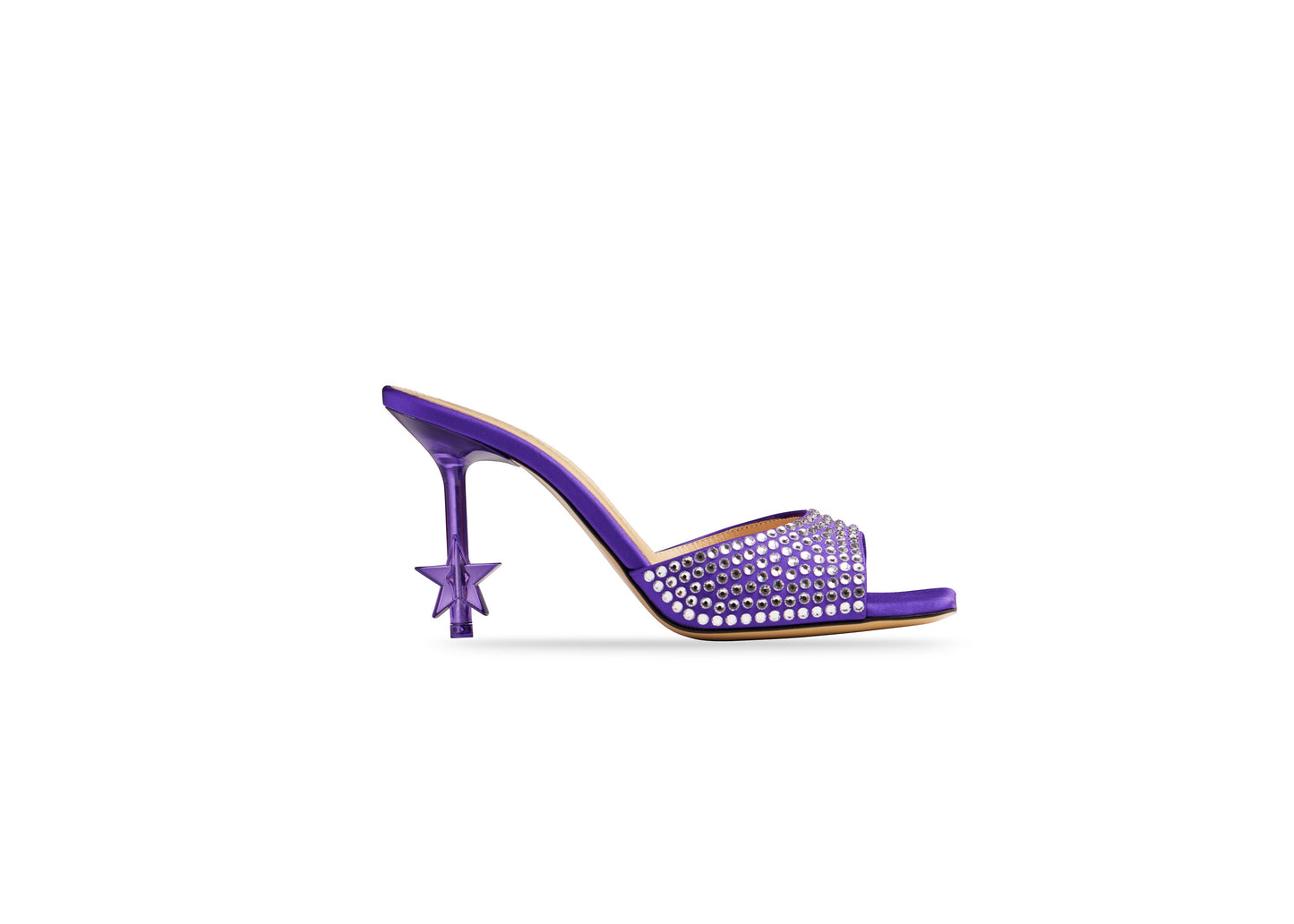 Star Heel Crystal Embellished Mule Silk Purple was $1495