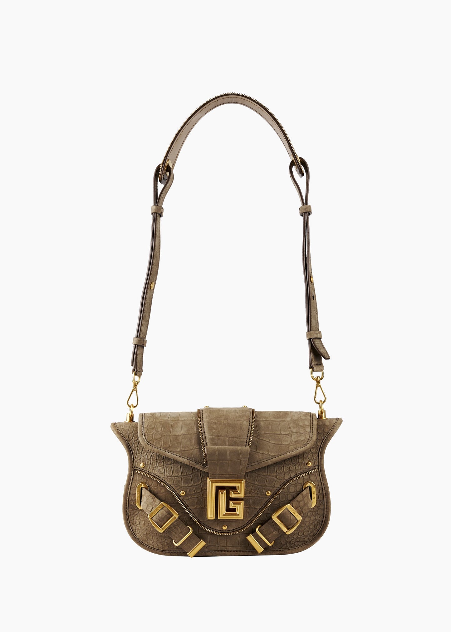 SALE Blaze Croc Embossed Shoulder Bag Leather Taupe was $3995