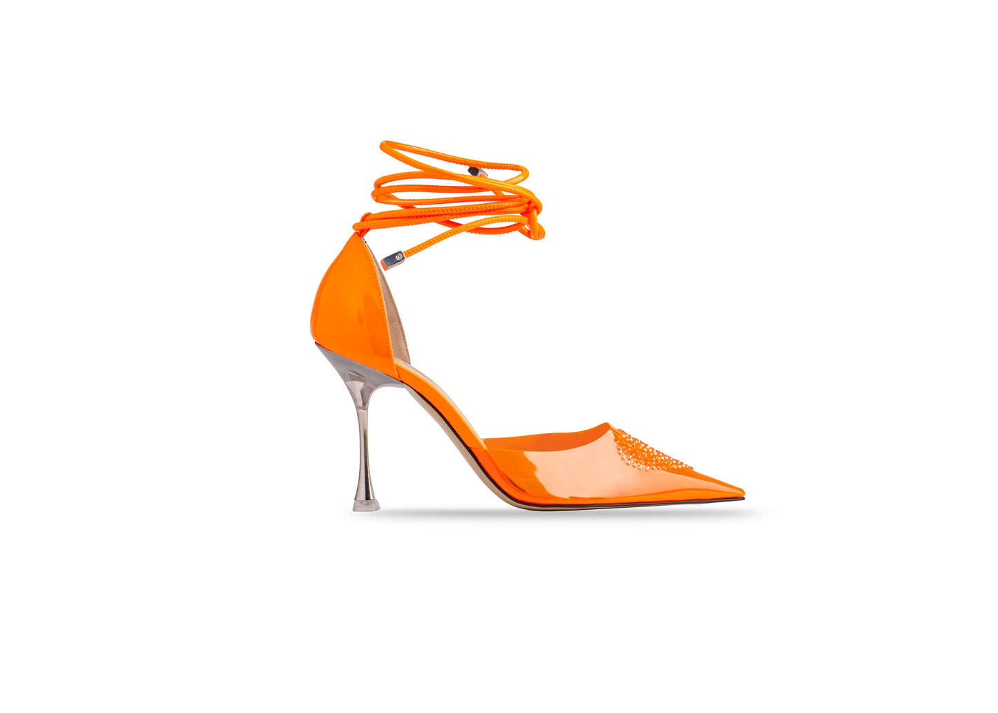 Heart Crystal Embellished PVC Pump Neon Orange was $1495