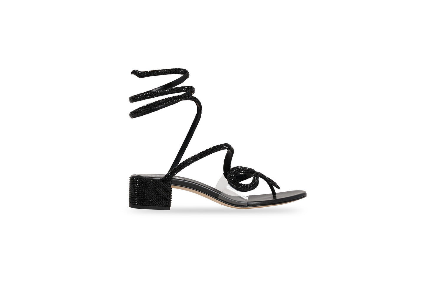 Snake Crystal Block Heel Sandal Black