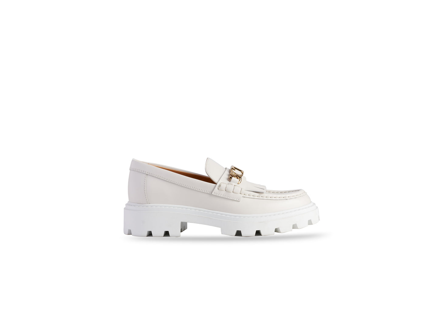 Fringed Platform Loafer Leather White