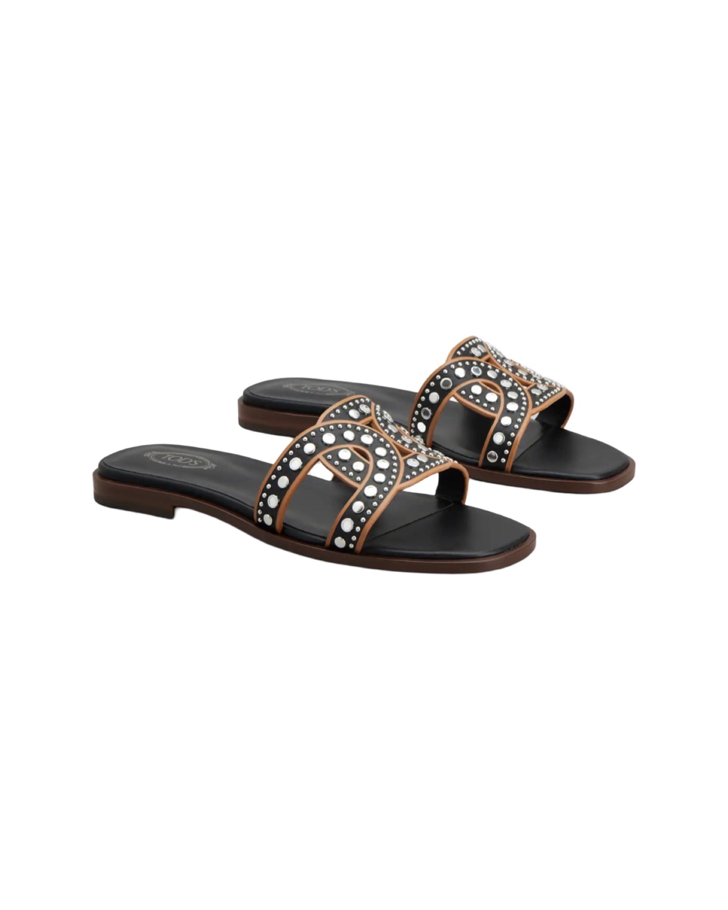 Kate Studded Chain Slide Leather Black