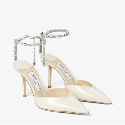 Saeda 85 Crystal Slingback Pump Patent Ivory