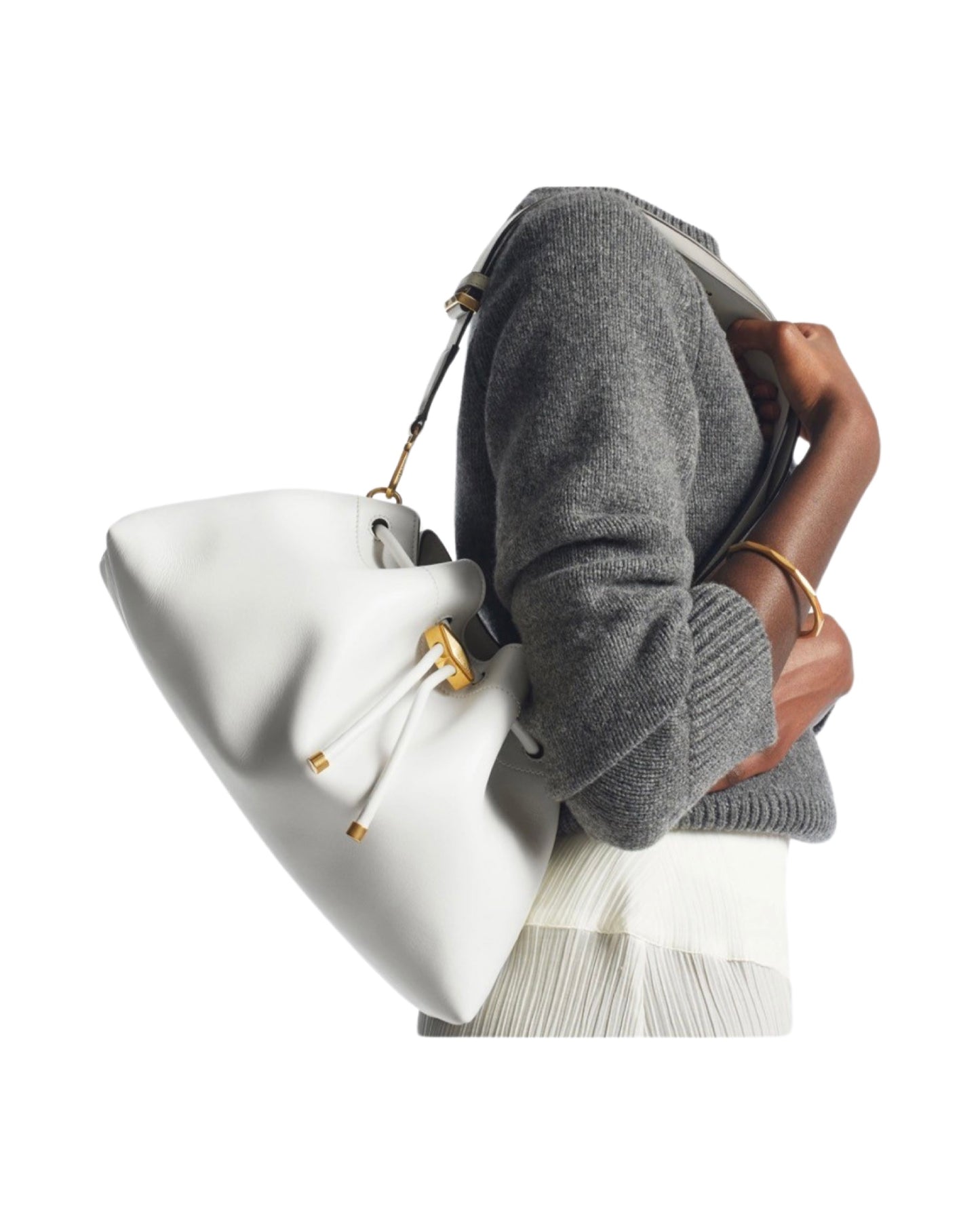 Bon Bon Bucket Bag E/W Leather White