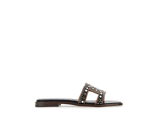 Kate Studded Chain Slide Leather Black