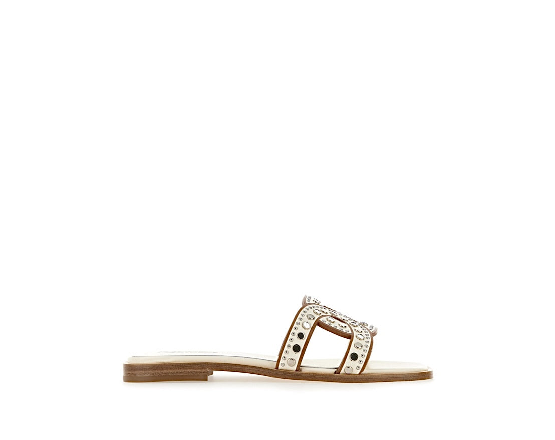 Kate Studded Chain Slide Leather White