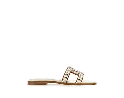 Kate Studded Chain Slide Leather White