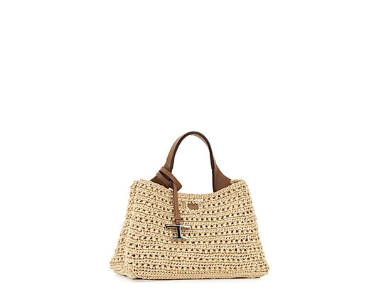 Raffia and Leather Micro Bag Beige/Tan