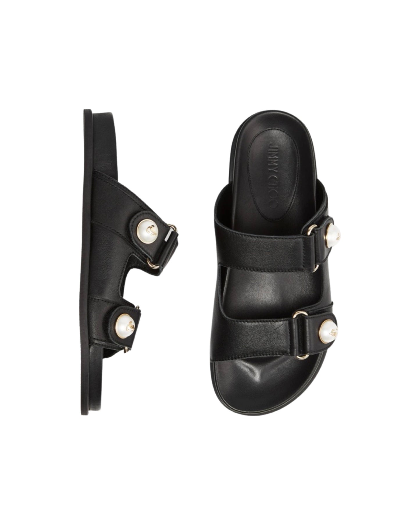 Fayence Pearl Embellished Leather Slide Black
