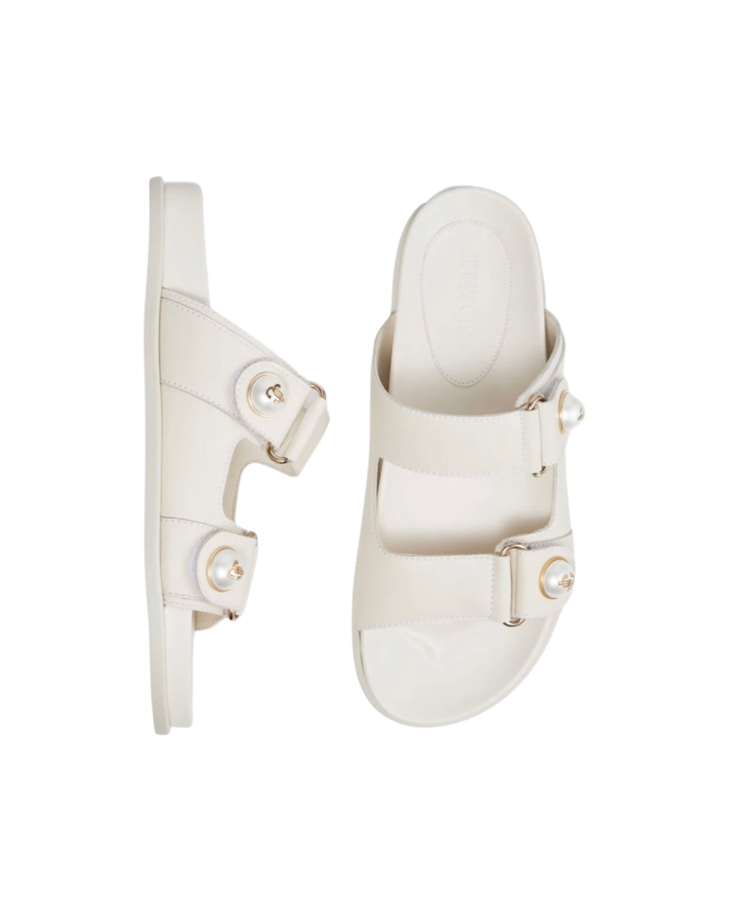 Fayence Pearl Embellished  Leather Slide White