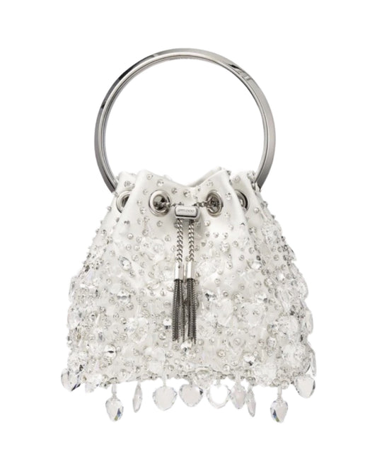 Bon Bon Heart Crystal Embellished Bag White