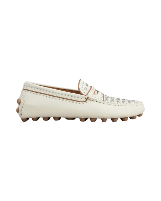 Gommino Bubble Stud Embellishment Leather Off White