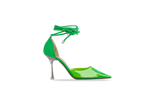 Star Crystal Embellished PVC Pump Neon Green was $1495