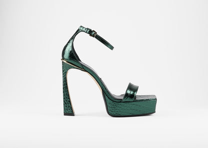 Squared Toe Platform Sandal Croc Patent Green