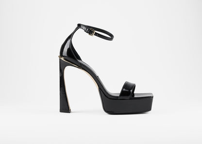 Squared Toe Platform Sandal Patent Black