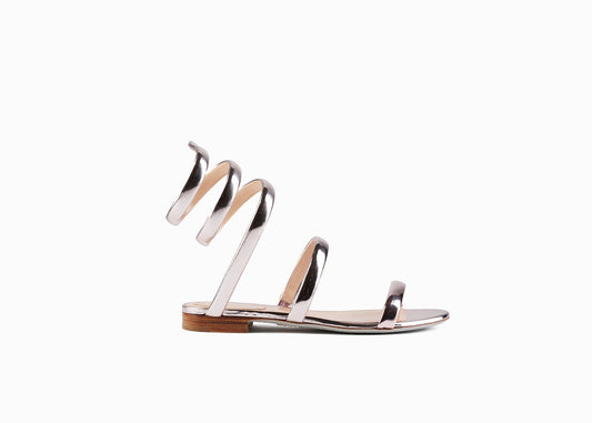 SALE Cleo Mirror Coiled Snake Flat Sandal Rose Gold was $1895