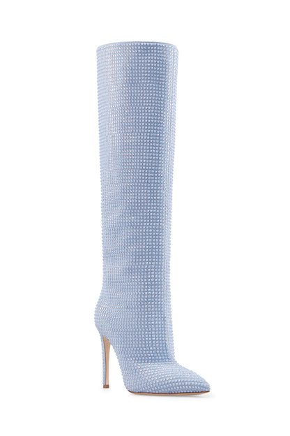 SALE Holly Crystal Embellished Stiletto Boot Suede Blue  was $2495